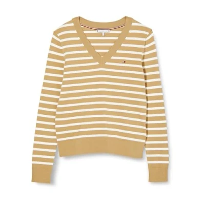 Afbeelding van Tommy Hilfiger Stitch VNK Trui Classic khaki ecru stp, Dames, Maat: XS, stp