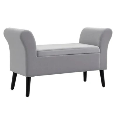 Afbeelding van HOMCOM bank gestoffeerde met opbergruimte armleuningen borstbank moderne gang slaapkamer woonkamer fluweelzacht polyester rubber hout lichtgrijs 115,5 x 43,5 66 cm