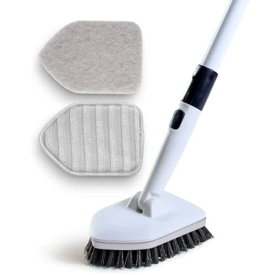 Afbeelding van Moku Home Doucheschrobber 3 in 1 uitschuifbare lange steel 58 inch reinigingsborstel niet kras doucheborstel voor het reinigen van badkamer keuken toilet muur bad tegel gootsteen (grijs)