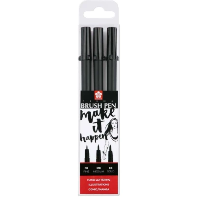 Afbeelding van Sakura Brushpen Pigma Brush, Etui Van 3 Stuks, Zwart