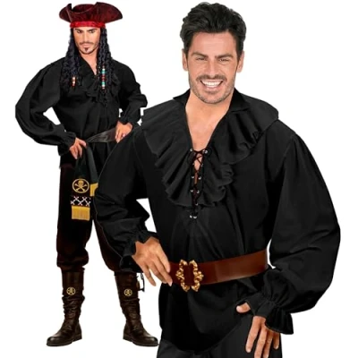Afbeelding van Widmann Piraat &amp; Viking Kostuum Piratenshirt Zwart Man One Size Carnavalskleding Verkleedkleding