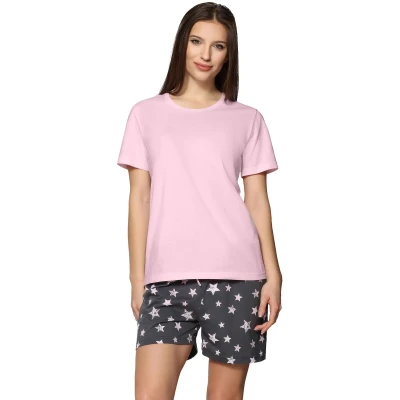 Afbeelding van Merry Style MS MS10 177 PJ Dames Pyjama ronde hals korte mouwen broek zonder zakken Katoen Amarant/Grijs XXL