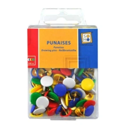 Afbeelding van SOHO punaises voor prikbord Pushpins Gekleurde 100 stuks