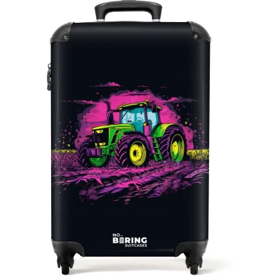Afbeelding van NoBoringSuitcases.com® Kinderkoffer Kindertrolley Tractor Neon Handbagage koffer lichtgewicht Reiskoffer trolley Rolkoffer met wieltjes Past binnen 55x40x20 en 55x35x28