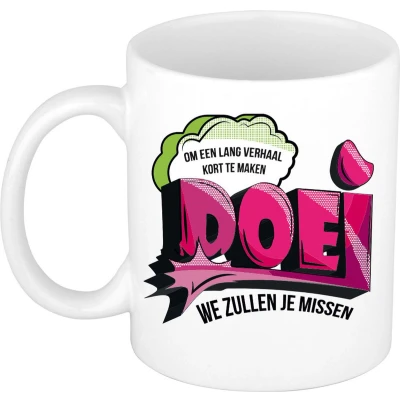 Afbeelding van Bellatio Decorations Afscheid cadeau mok collega doei roze 300 ml keramiek feest mokken