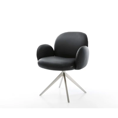 Afbeelding van DELIFE Draaistoel Nube Flex met armleuning echt leer zwart kruisframe breed roestvrij staal 360 draaibaar rocker functie pocketveer kern
