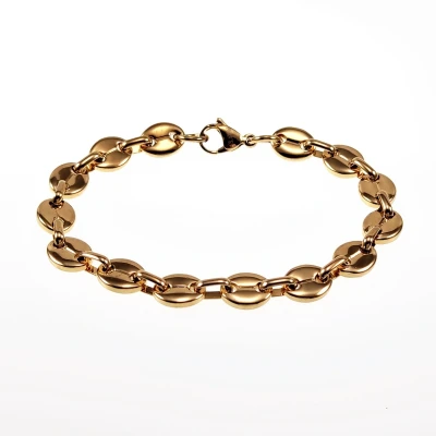 Afbeelding van 22,5cm x 9mm Koffieboon Armband Unisex Stalen Goudkleur Schakelketting