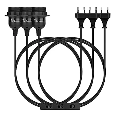 Afbeelding van kwmobile E27 lampfitting met kabel Schakelaar en 5 meter snoer Lamp ophangen Netsnoer klikschakelaar stekker 3 stuks