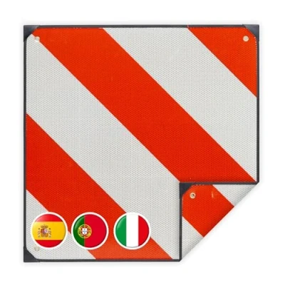 Afbeelding van Relaxdays markeringsbord Italië &amp; Spanje, 50 x cm, 2 in1 waarschuwingsbord, voor fietsendragerse, aluminium, rood/wit