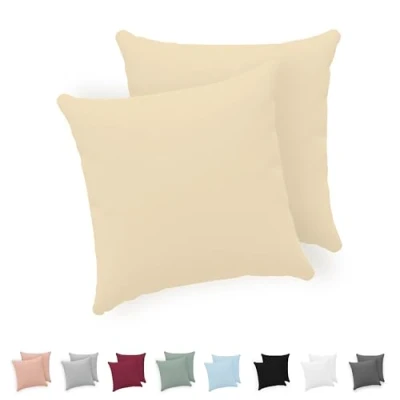 Afbeelding van Twinzen® Kussensloop 40x40 cm (Set van 2) 100% Katoen Jersey 150 GSM Beige Kussenhoes met ritssluiting Oeko Tex gecertificeerd