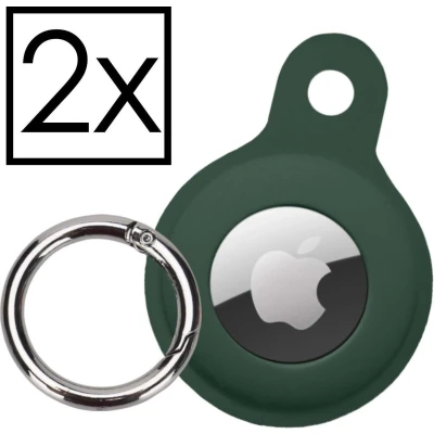 Afbeelding van Hoesje Geschikt voor Apple AirTag Sleutelhanger Houder Siliconen Hoes Donkergroen 2x