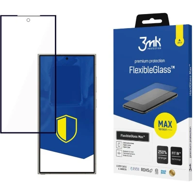 Afbeelding van 3MK hybride glas FlexibleGlass Max voor Samsung Galaxy S24 Ultra Zwart frame (1 Stuk, Ultra), Smartphone beschermfolie,