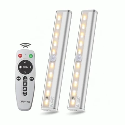 Afbeelding van LDOPTO Batterij Aangedreven Onder Kast Keuken Verlichting met Afstandsbediening, Draadloze Dimbare Garderobe Nachtlampje Timer Touch Schakelaar Stick on Magneet Strip, Meerdere Kleuren 2 Pack