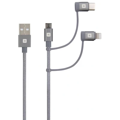 Afbeelding van Skross USB kabel 2.0 A stekker 1,20 m Space grijs rond, flexibel, stoffen mantel SKCA00143