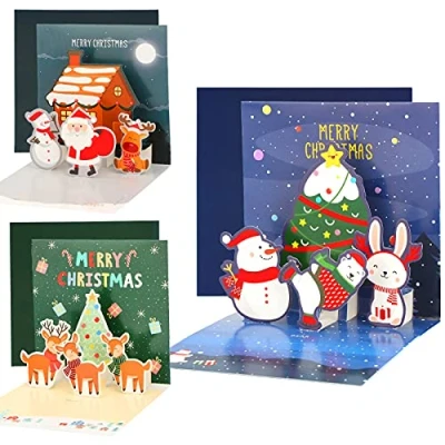 Afbeelding van yumcute Pop up kerstkaart, 3d kerstkaarten, beste cadeau voor Kerstmis, envelop inbegrepen, kerstcadeaukaart