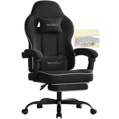 Afbeelding van WOLTU GS10sz Gaming stoel, grote, ergonomische gestoffeerde bureaustoel met verenkussen, hoog draagvermogen, computerstoel hoge rugleuning en voetensteun, technische stof, zwart