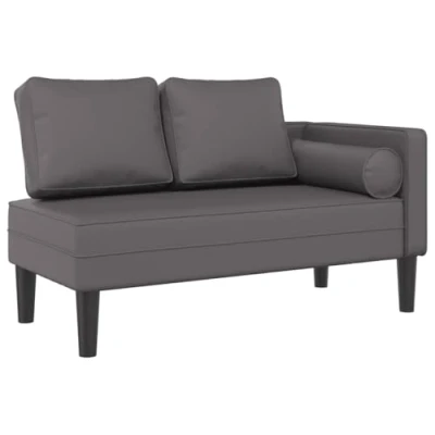 Afbeelding van vidaXL Chaise longue met kussens kunstleer grijs