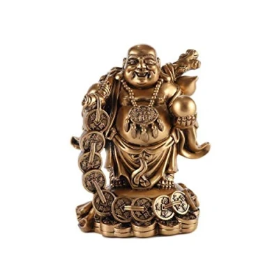 Afbeelding van lachineuse Lachende Boeddha beeldje Boeddhistische tradities Chinese sappen Feng Shui symbool geluk &amp; fortuin in huis van gouden hars 16,5 cm Decoratief idee en cadeau China, Azië