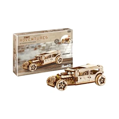 Afbeelding van Revell 00612 Tiny Adventures Hot Rod 1:32 Schaal Houten Model Kit met Pull Back &amp; Go Motor Lengte 17cm