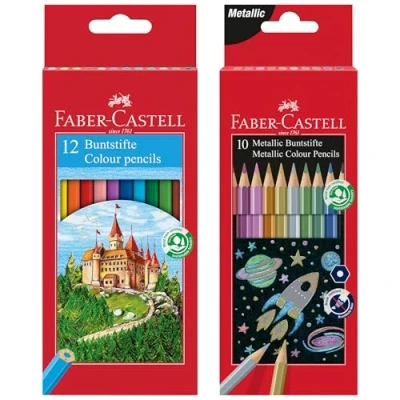 Afbeelding van Faber Castell 205218 Kleurpotlodenset 22 delig, met basis en metaalkleuren, onbreekbaar, zeshoekig, voor kinderen volwassenen