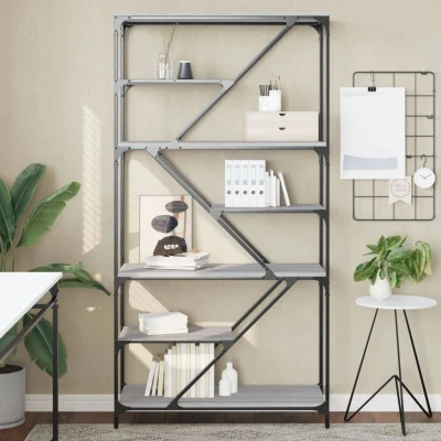 Afbeelding van Boekenrek 91x36x176 cm bewerkt hout en staal grijs sonoma