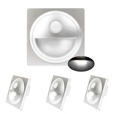 Afbeelding van Arotelicht LED traplamp,met bewegingsmelder wandinbouwlamp,wandverlichting inbouwspot,Ttraplicht verlichting lamp,230V,voor 60 mm schakeldoos (4 delige set koelwit met sensor, Zilverkleurige kunststof kast)