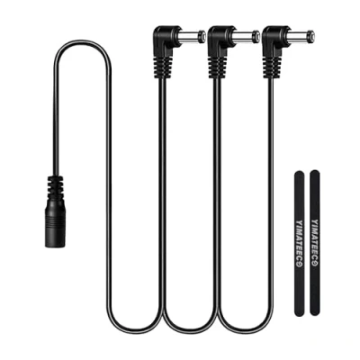 Afbeelding van YIMATEECO Daisy Chain Stroomkabel, 1 op 3 weg kabel, gitaar effectpedaalkabel, voeding, splitterkabel, DC 9 V, met haakse hoek voor elektrische gitaareffecten (1 tot 3, kabel)