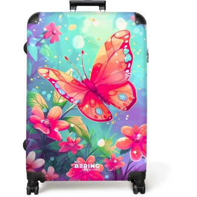 Afbeelding van NoBoringSuitcases.com® Koffer groot Reiskoffer lichtgewicht Vlinder Bloemen Kleurrijk Rolkoffer met 4 wielen Grote trolley XL 98 liter bagage