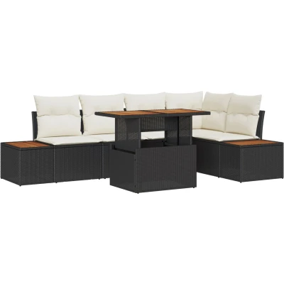 Afbeelding van vidaXL Tuin Sofa Set van 6 Zwart, Crème Riet, Polyester