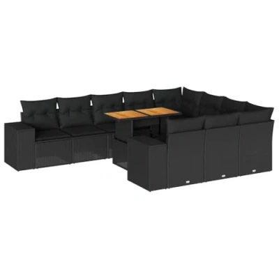 Afbeelding van vidaXL 10 delige Loungeset met kussens poly rattan acacia zwart