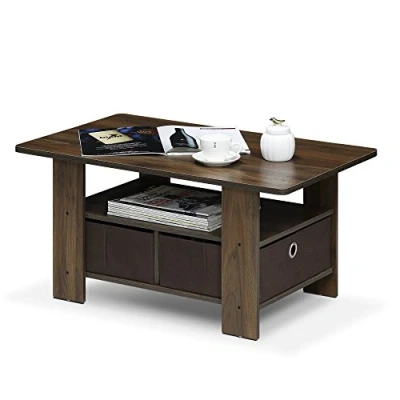 Afbeelding van Furinno Andrey Salontafel met 2 laden, hout, Colombia walnoot/donkerbruin, 48,01 x 39,62 cm