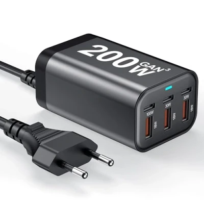 Afbeelding van USB C Charger Block 200W 6 Port GaN Fast Charging Station Hub for Laptop, iPad, iPhone 16 Pro Max Pixel DELL MacBook Pro/Air Galaxy S25 Steam Deck 100W Adapter Android