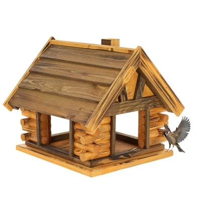 Afbeelding van Mazur Vogelvoederhuisje van massief hout, 38 cm x 39,5 34,5 cm, weerbestendig voederstation, voederdispenser voor wilde vogels in de tuin, groot vogelhuisje het hele jaar door