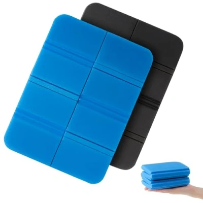 Afbeelding van WUFANC Set van 2 zitkussens, outdoor, opvouwbaar, weerbestendig, thermisch zitkussen, opvouwbaar zitkussen voor onderweg, speelplaats, tuin, stadion, camping (zwart + blauw)