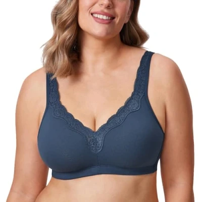 Afbeelding van Delimira Vrouwen Non Wired Bras Volledige Dekking Katoen Comfort BH Plus Size Niet Gewatteerde Zachte Bras, Sargasso, 85C