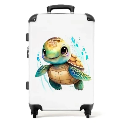 Afbeelding van NoBoringSuitcases.com Grote reiskoffer schildpad met 4 wielen Kinderkoffer op wieltjes Ruimbagage koffer groot Rolkoffer 60 liter Suitcase large 20 kg bagage Kindervalies jongens en meisjes