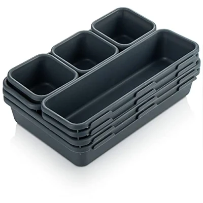 Afbeelding van COM FOUR® 8 delige set opbergdozen lade indeler in 3 maten opbergdoos voor lade, plank en kast (8 stuks zwart)