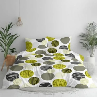 Afbeelding van DILIOS Premium beddengoed 200 x cm, 100% ademend katoen met ritssluiting, renforcé, grijs, zwarte stippen, 3 delig dekbedovertrek cm + 2 kussenslopen 80
