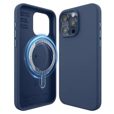 Afbeelding van elago Magnetische Silicone Hoesje Compatibel met iPhone 15 Pro Max Case, MagSafe Alle Accessoires, Ingebouwde Magneten, Premie Siliconen [5 Laags Structuur] (Blauw)