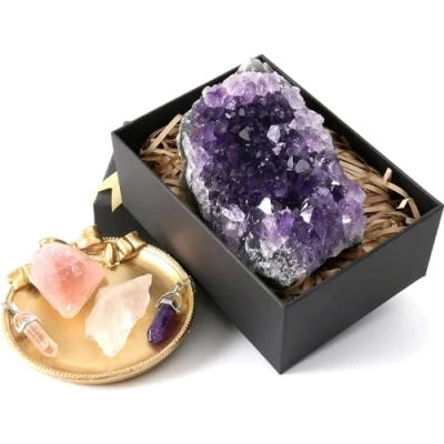 Afbeelding van Nvzi amethist clusters en rozenkwarts, helder kwarts, kristallen toverstaf ketting voor hekserij, amathese kristallen, kristal, natuurlijke geode grot helende stenen