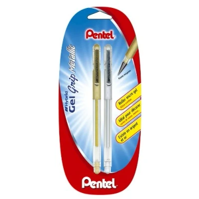 Afbeelding van Pentel K118 Gel roller, metallic, medium punt, goud en zilver, 2 stuks