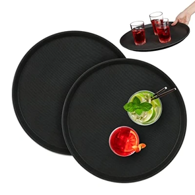 Afbeelding van horeca dienblad set van 2 Ø 40 cm antislip met rand zwart