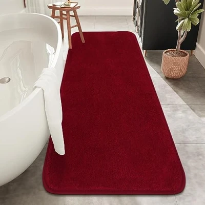 Afbeelding van Rururug Badkamermat, grote badmat 50 x 120 cm badmatten voor badkamer, antislip badkamervloer microvezel absorberend badkamertapijt, rood tapijt