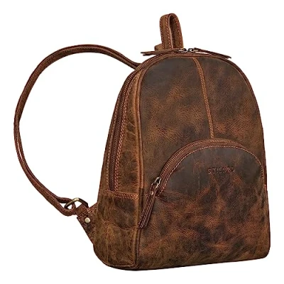 Afbeelding van STILORD &#039;Margot&#039; Kleine Dagrugzak Vrouwen Leer Vintage Rugtas Anti Diefstal Leren Rugzakje Daypack voor Dames Shoudertas Uitstapjes Echt Leer, Kleur:calais bruin