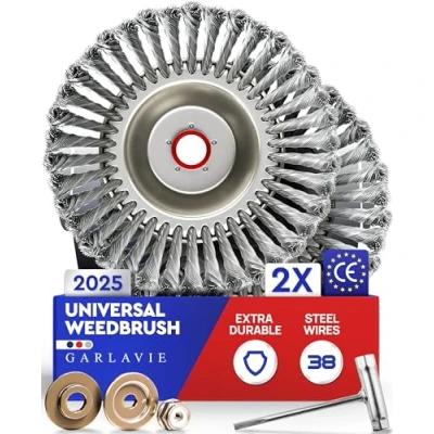 Afbeelding van GARLAVIE 2X Profi Onkruidborstel bosmaaier met 25,4 mm boring Hoogwaardige wildkruidborstel voor trimmer Draadborstel effectieve mosverwijdering Zilver