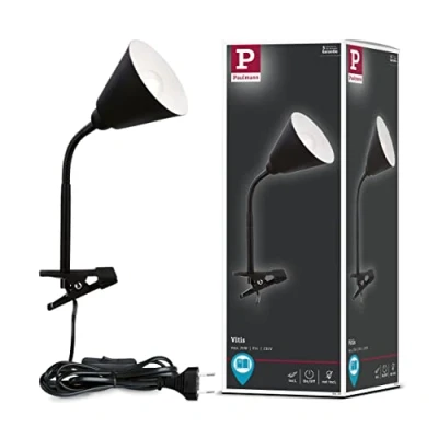 Afbeelding van Paulmann 95430 klemlamp Vitis met flexarm rond max. 20 watt lamp snoerschakelaar zwart metaal, kunststof E14