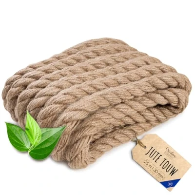 Afbeelding van Creatief Deco Jute Touw 25m Lengte 30mm Dikte Sterk en Duurzaam Gedraaid Natuurvezeltouw Bruin Decoratief Voor Toepassingen: Balustrades, tuin thuisprojecten