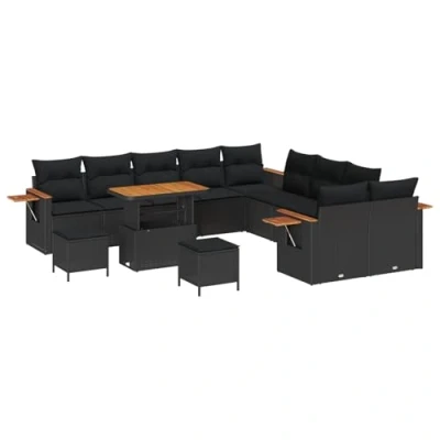 Afbeelding van vidaXL 13 delig Tuin Sofa Set met Kussens Zwart Poly Rattan Acacia