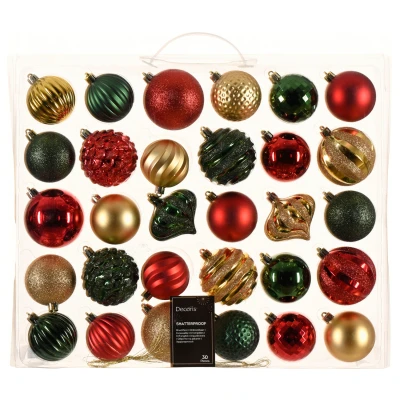 Afbeelding van Decoris Kerstballen Mix Kerstboomversiering Goud Groen Rood 30 stuks 4 Assortiment
