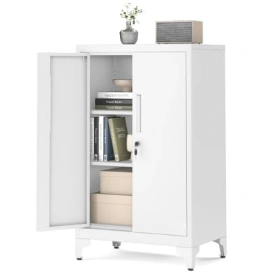 Afbeelding van SONGMICS kast, Multi deurskast, Kantoorkast met 2 deuren, Afsluitbare Opbergkast van staal, voor werkkamer, Woonkamer, Mat Wit OMC012W01